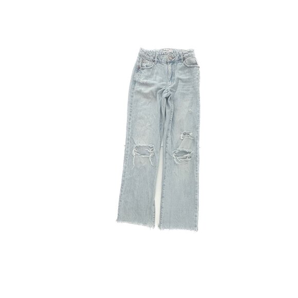 Garage 90's Straight Wide  Distressed Raw Hem Women's size 0 Blue Denim Jeans - Picture 1 of 5